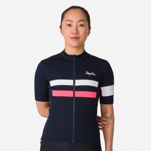 Rapha Brevet Naisten Pelipaita Laivastonsininen Pinkki Valkoinen | GJPKY5741