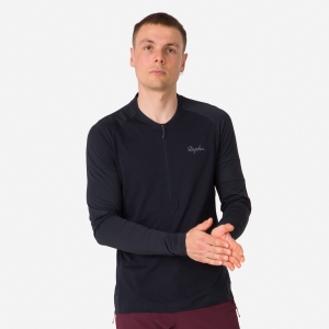 Rapha Explore Long Sleeve Zip Neck Tech Miesten T Paidat Mustat Mustat | SQLVR1307